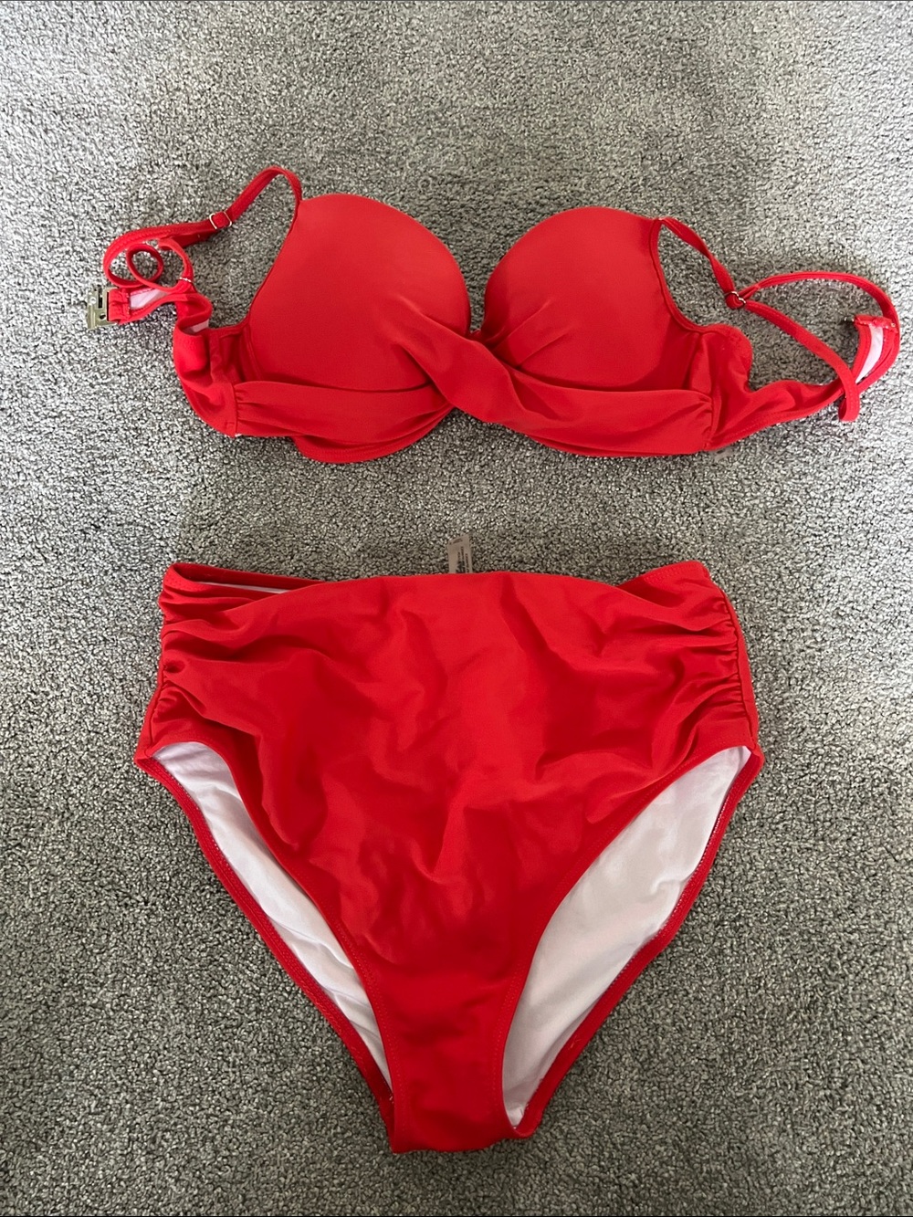 Red High-Waist Padded Bikini Set - Women Swim